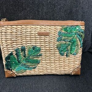 Michael Kors Woven Clutch with Green Leaf Accents